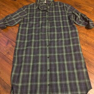NWT Charlie Paige Black and Green Plaid Longline Button-Up Sleep Shirt Gown